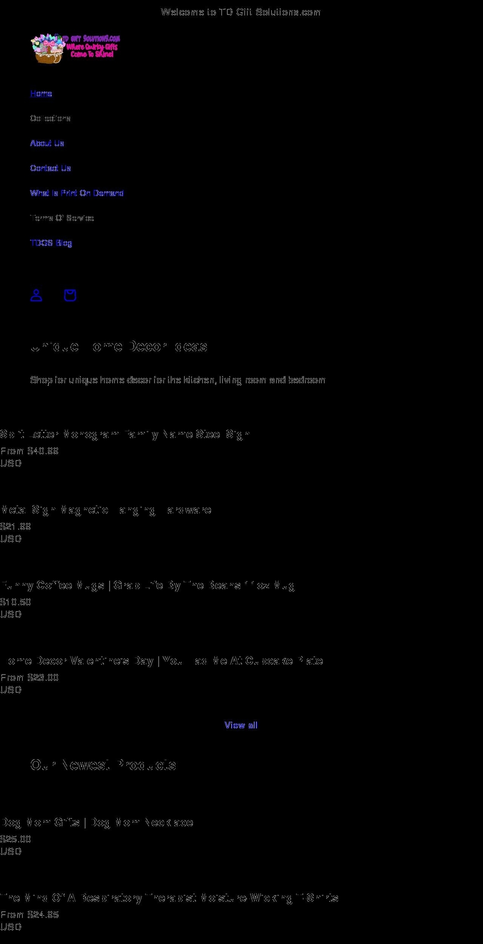 tdgiftsolutions.com shopify website screenshot