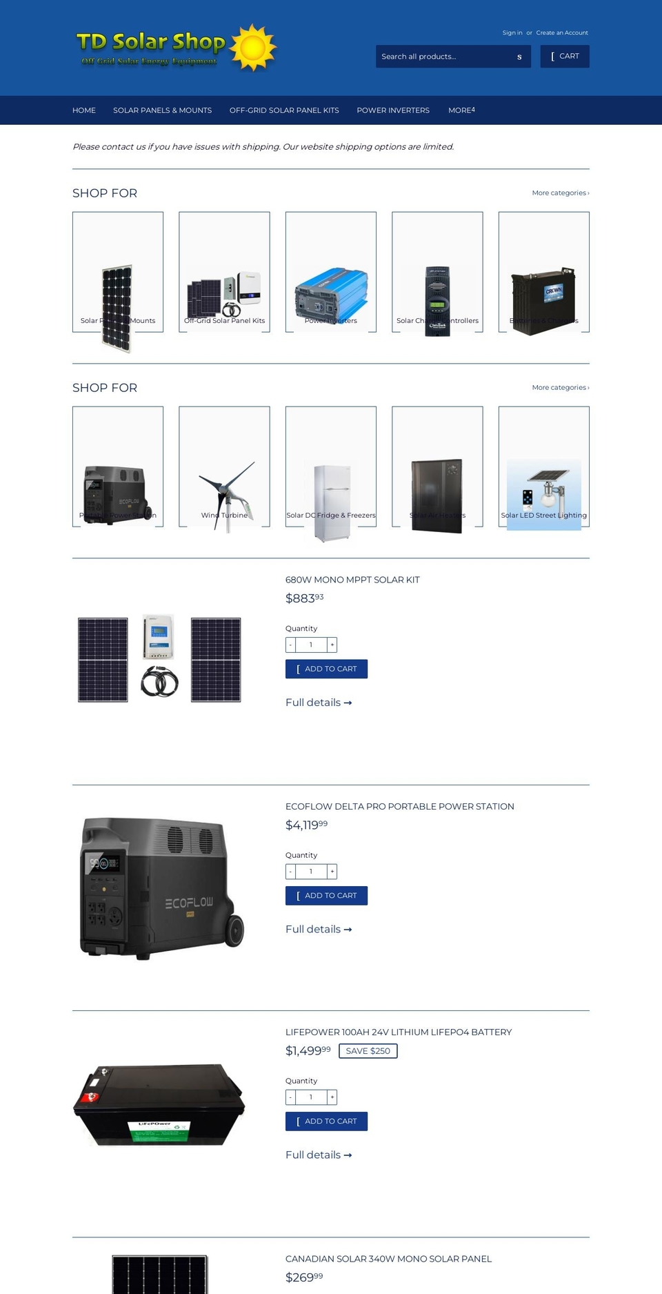 tdsolarshop.ca shopify website screenshot
