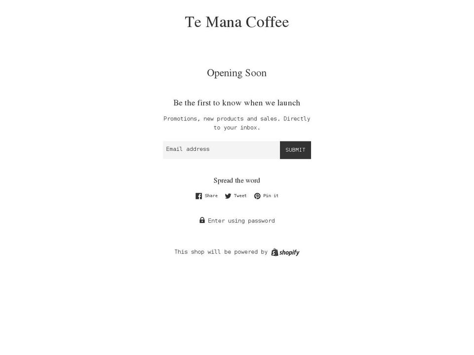 te-mana-coffee.myshopify.com shopify website screenshot