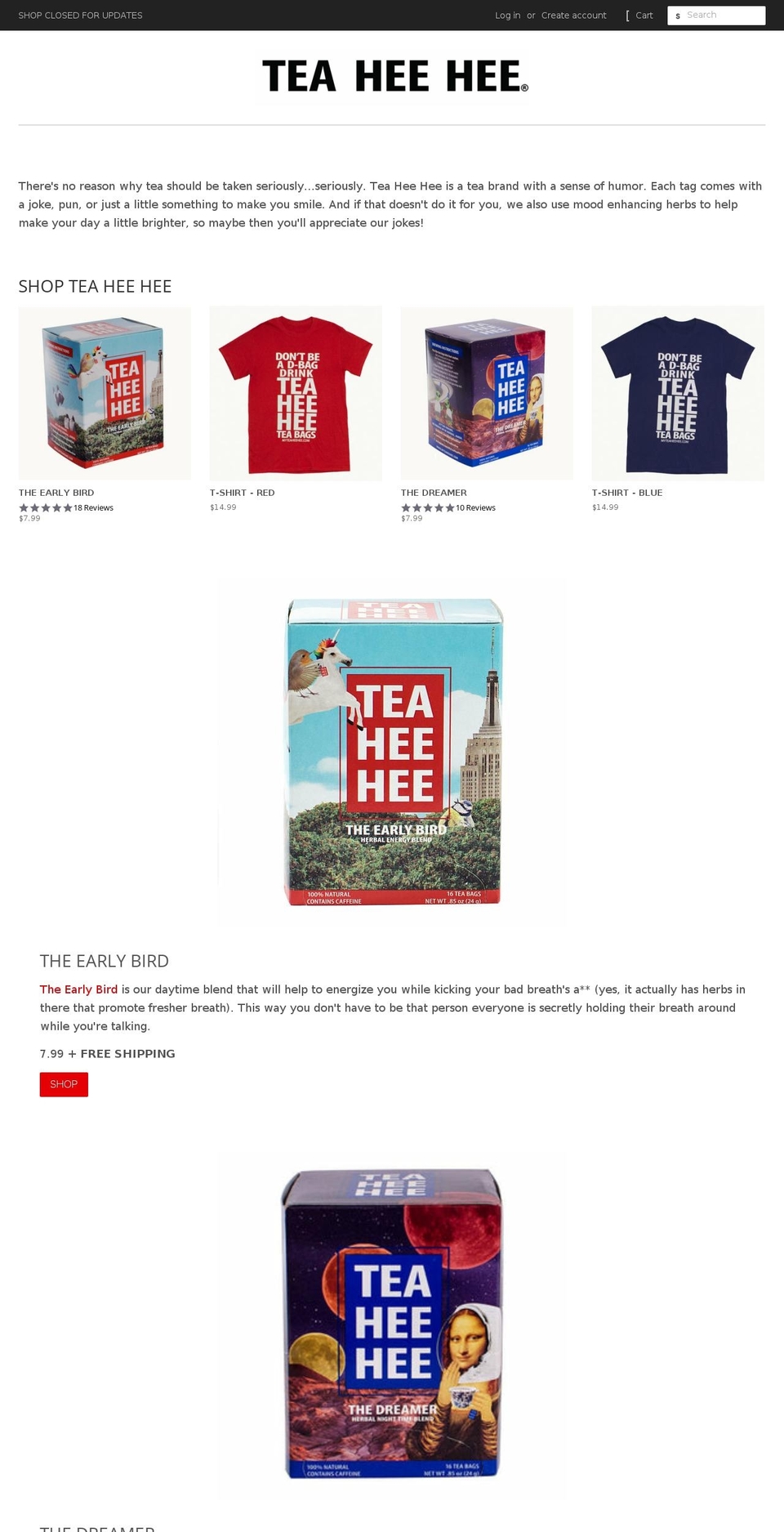 tea-hee-hee.com shopify website screenshot