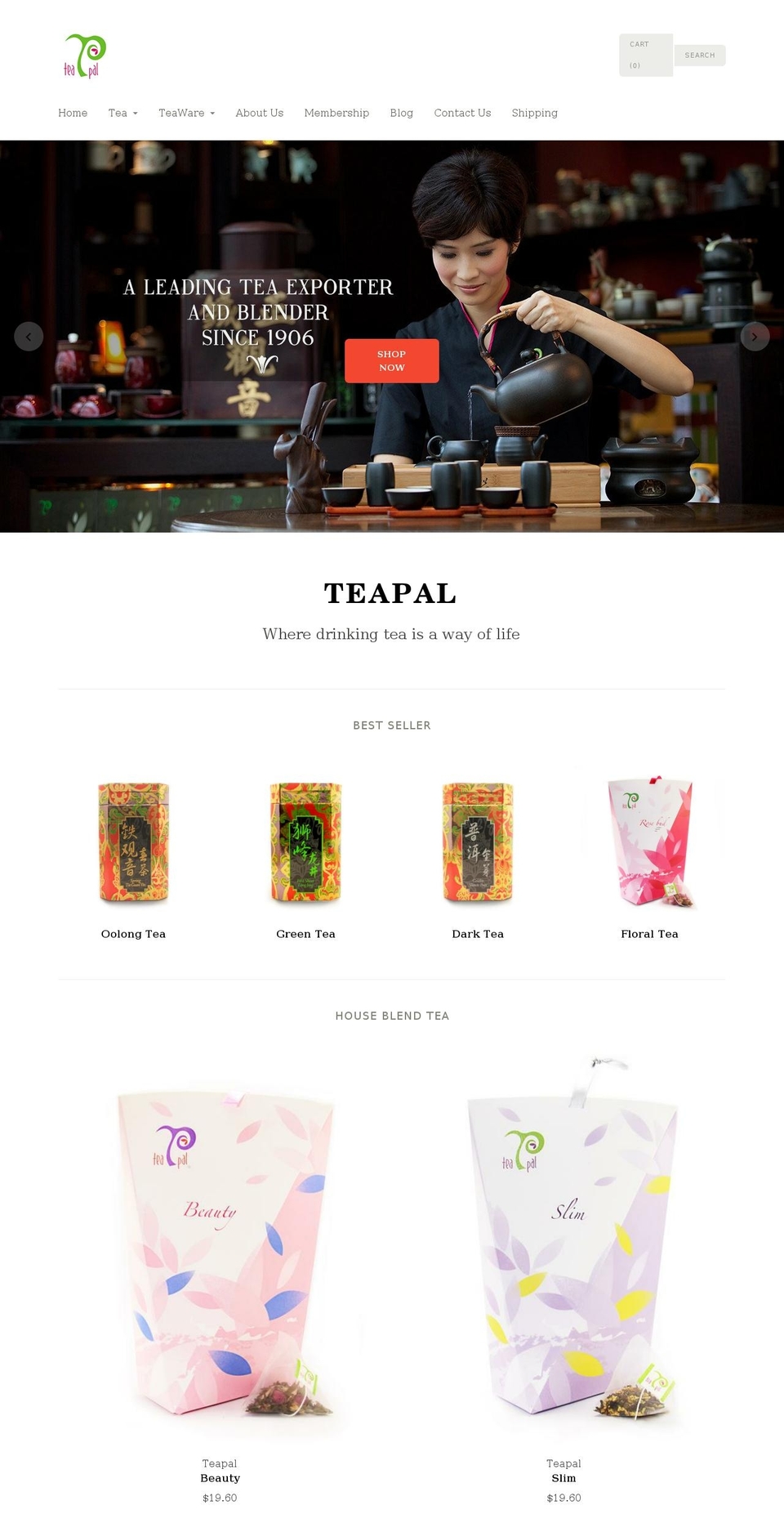 Cypress Shopify theme site example tea-pal.com