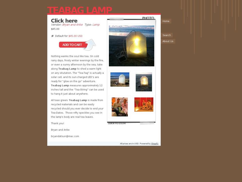 teabaglamp.com — Shopify storefront screenshot