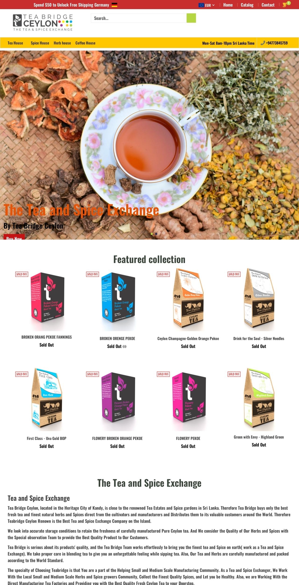 teabridgeceylon.com shopify website screenshot