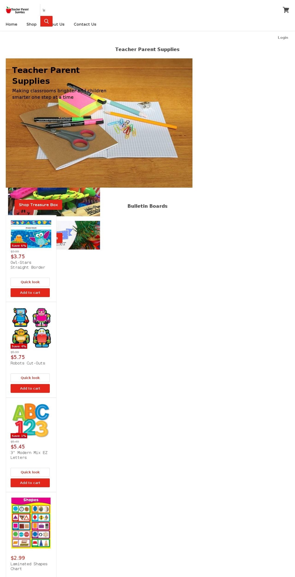 teacherparentsupplies.com — Shopify storefront screenshot