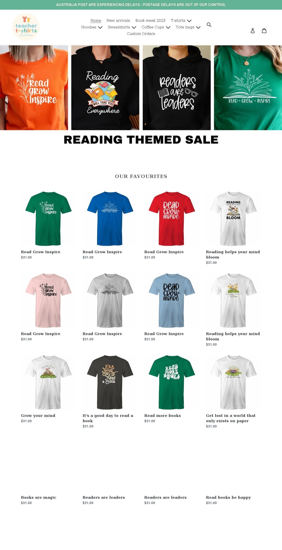 teachertshirtsaustralia.com.au shopify website screenshot