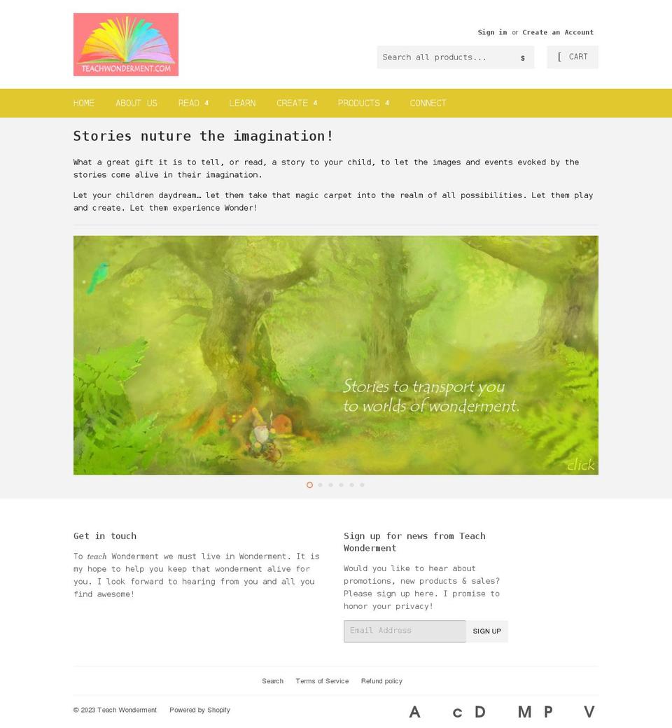 teachwonderment.com shopify website screenshot