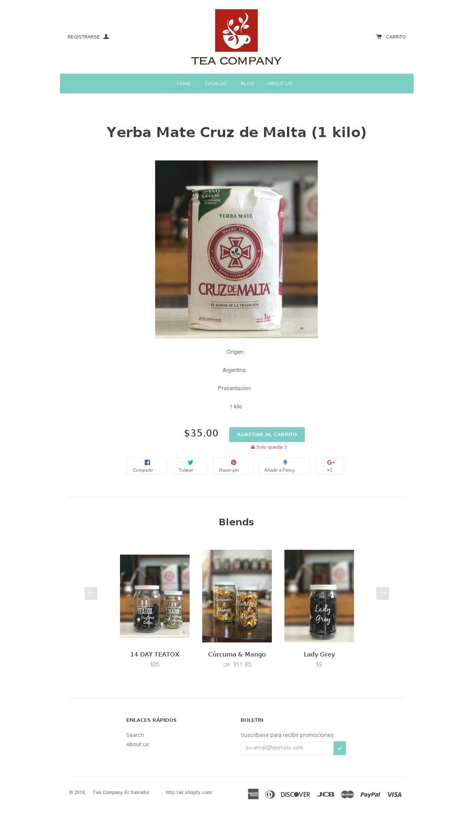 teacompanysv.com — Shopify storefront screenshot