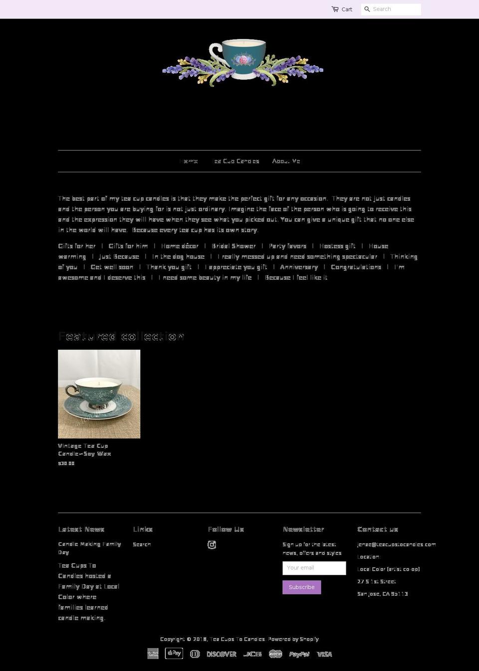 teacupstocandles.com — Shopify storefront screenshot