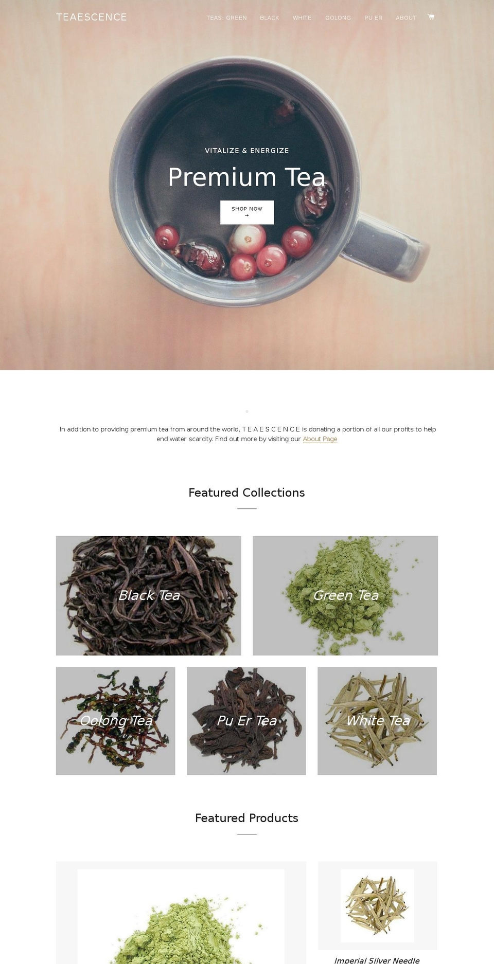 teaescence.com — Shopify storefront screenshot