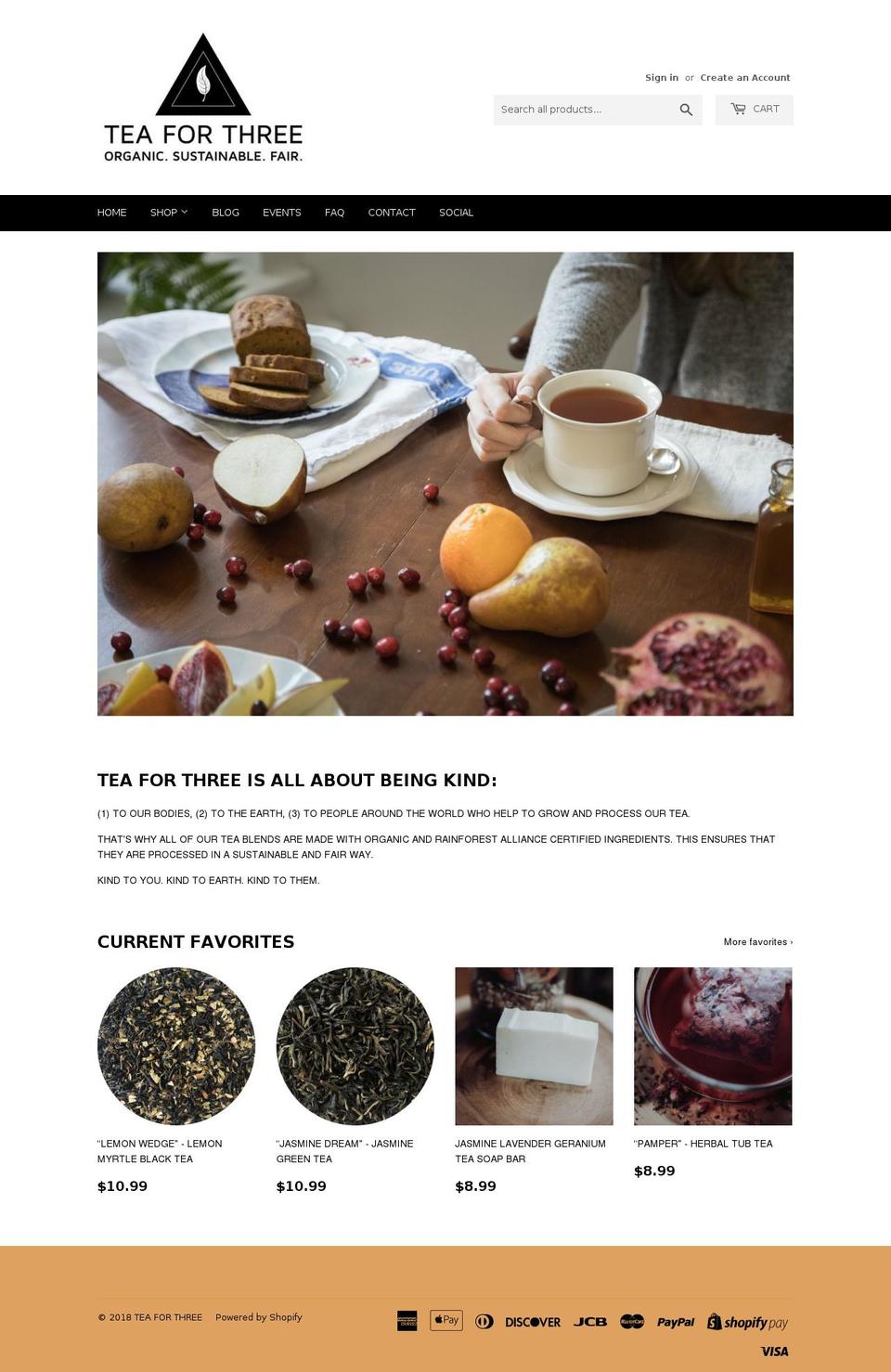 teaforthreenyc.com shopify website screenshot