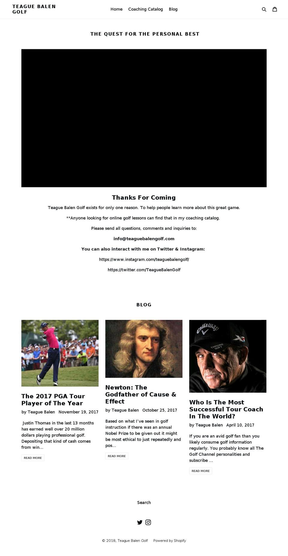 teaguebalengolf.com shopify website screenshot