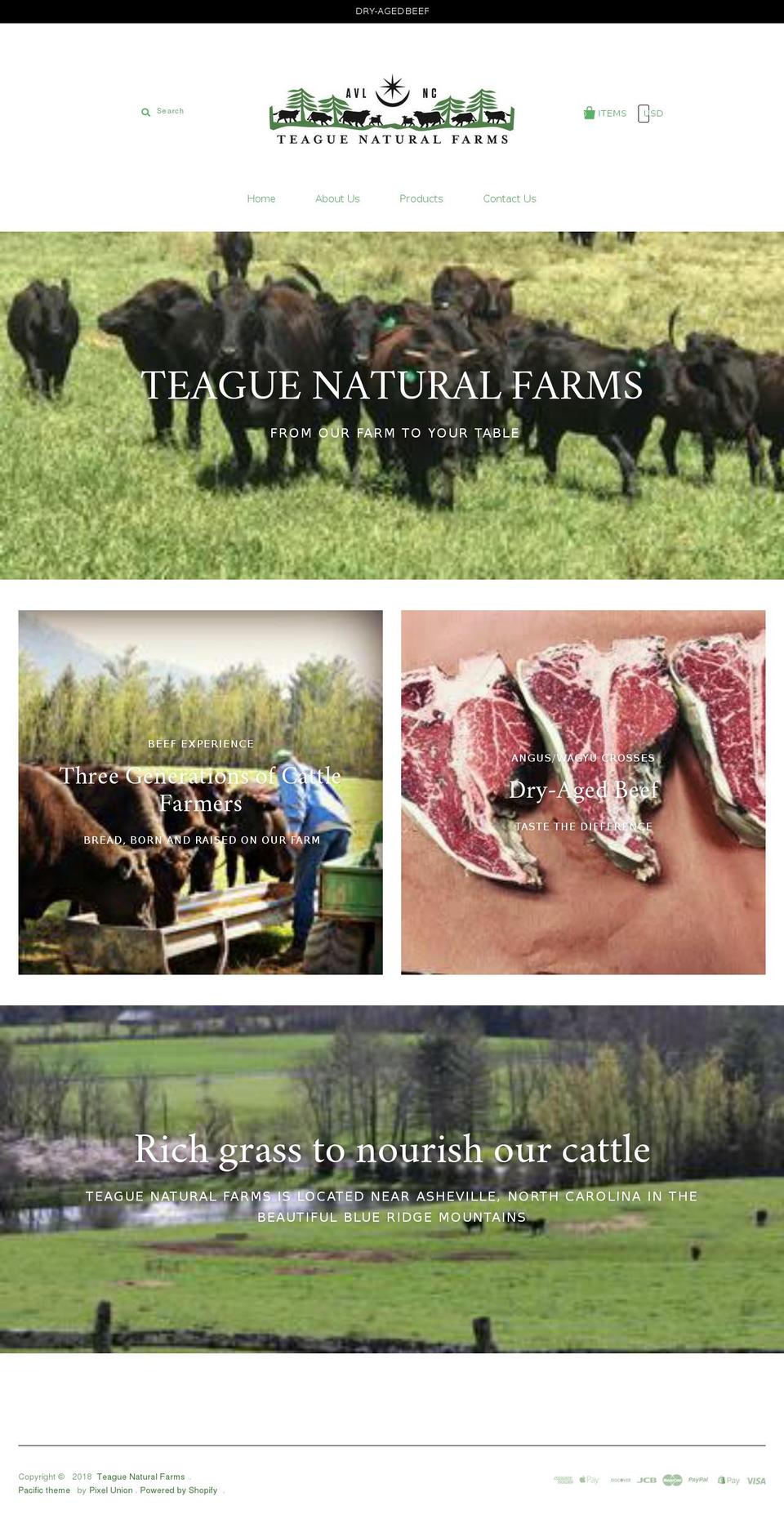 teaguenaturalfarms.com — Shopify storefront screenshot