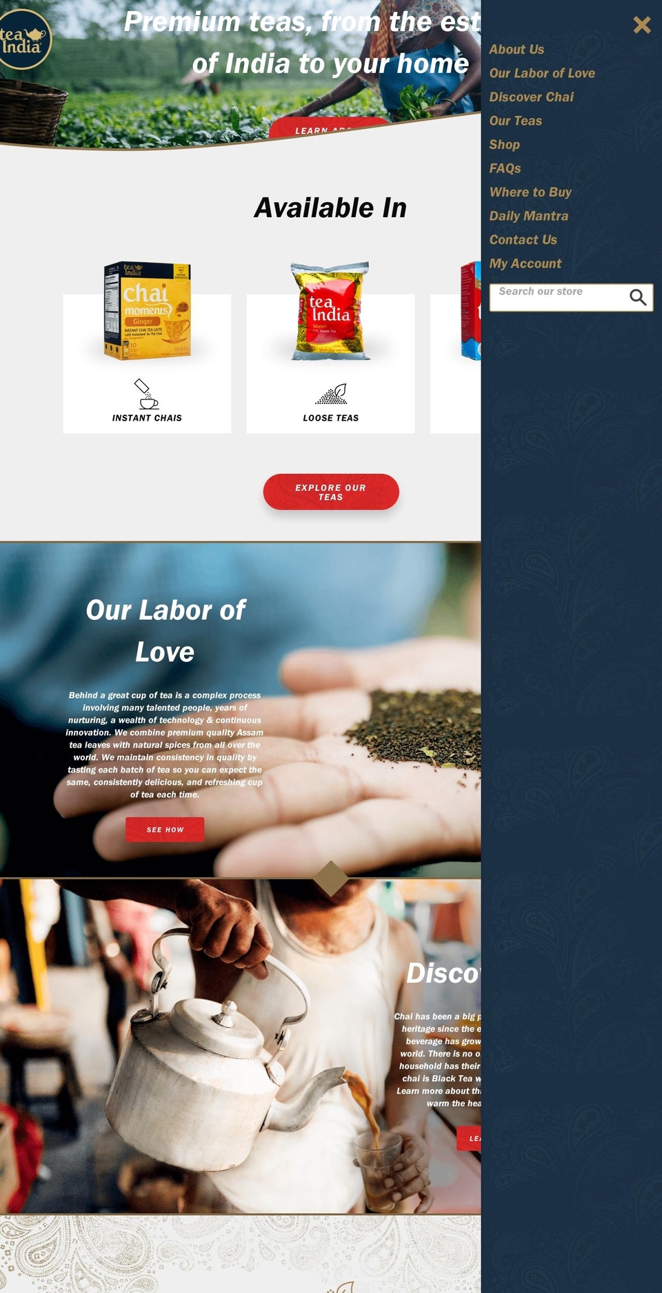 teaindia.com shopify website screenshot