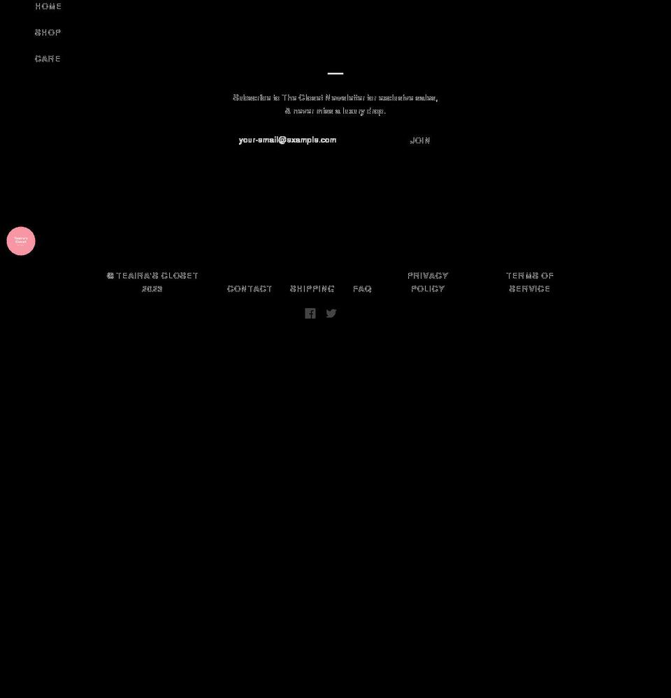 teairascloset.com shopify website screenshot