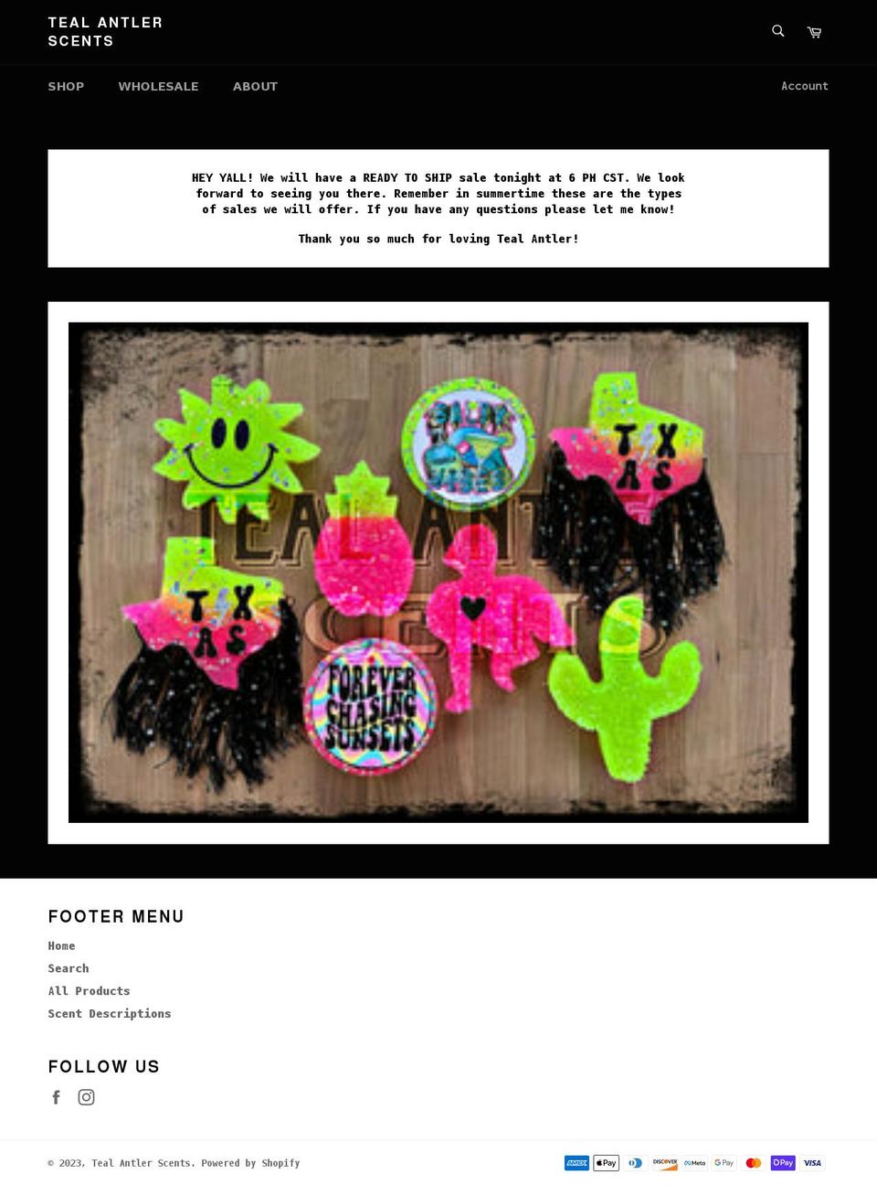 tealantlerscents.com shopify website screenshot