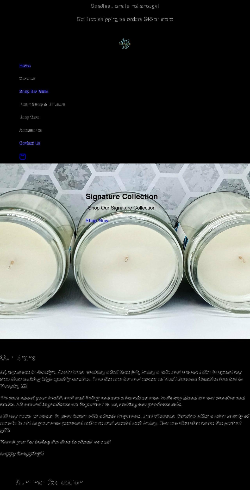 tealblossomcandles.com shopify website screenshot