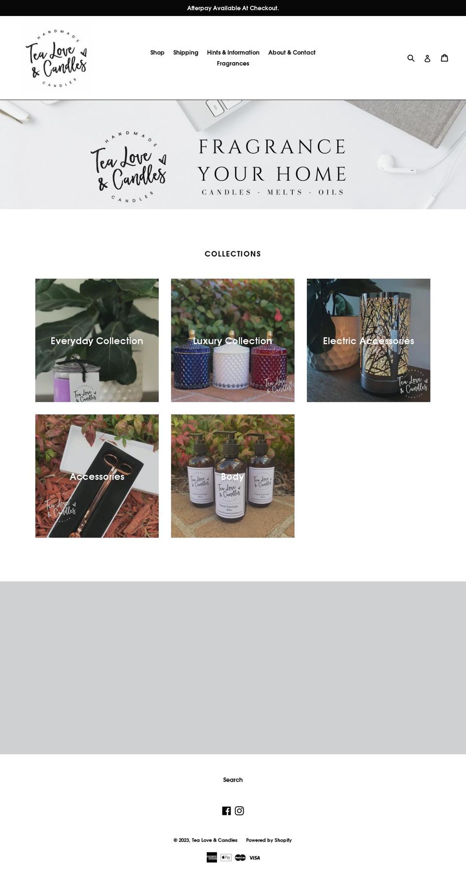 tealoveandcandles.com shopify website screenshot