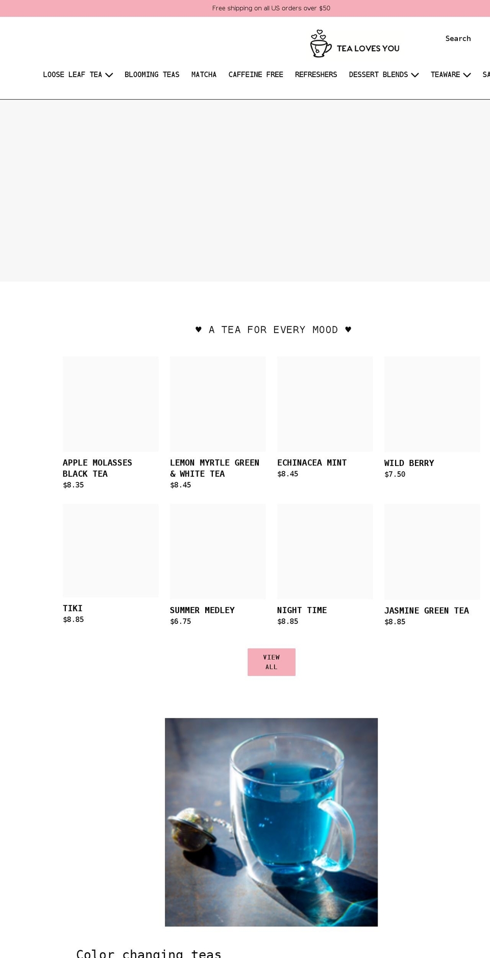 tealovesyouco.com shopify website screenshot