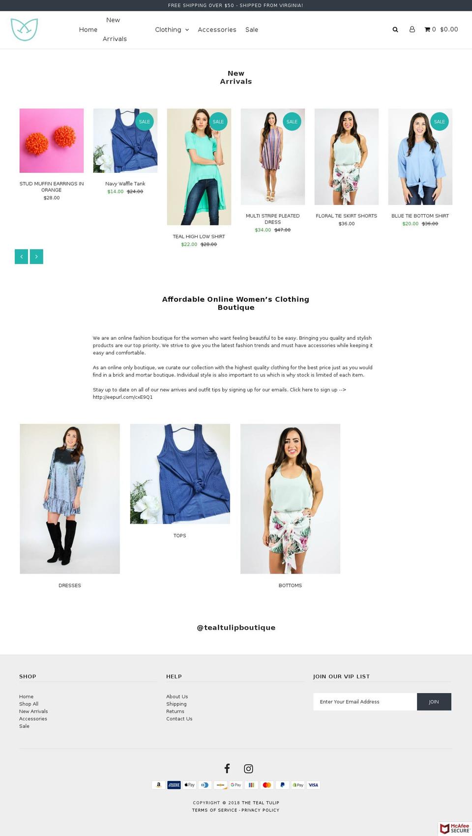 tealtulipboutique.com — Shopify storefront screenshot