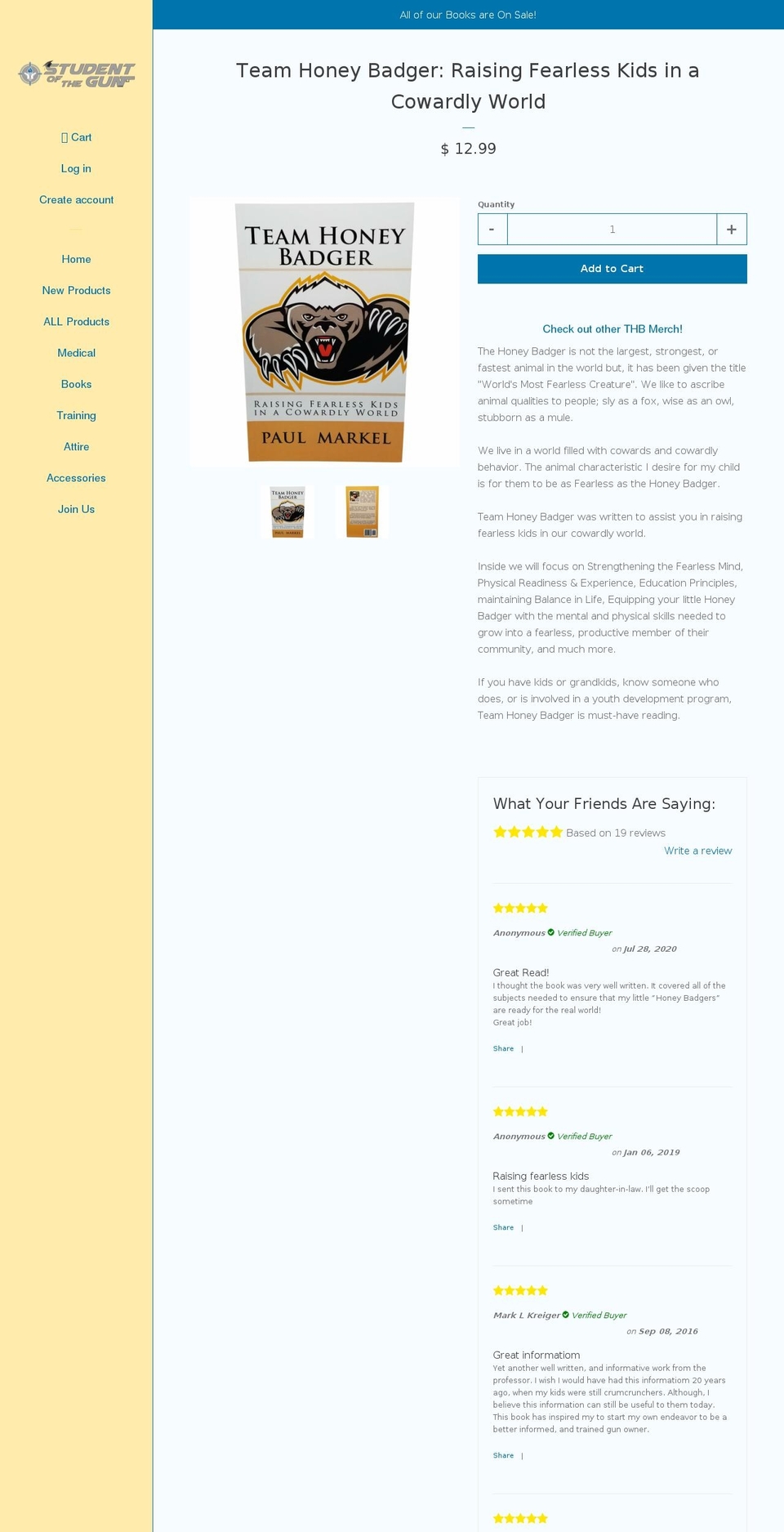 teamhoneybadgerbook.com — Shopify storefront screenshot
