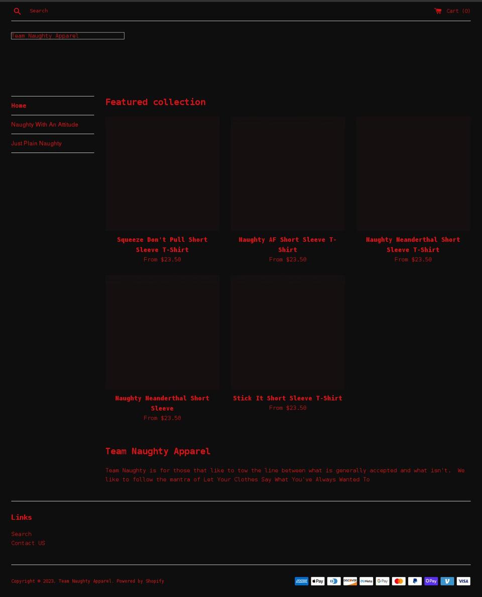 teamnaughty.com shopify website screenshot