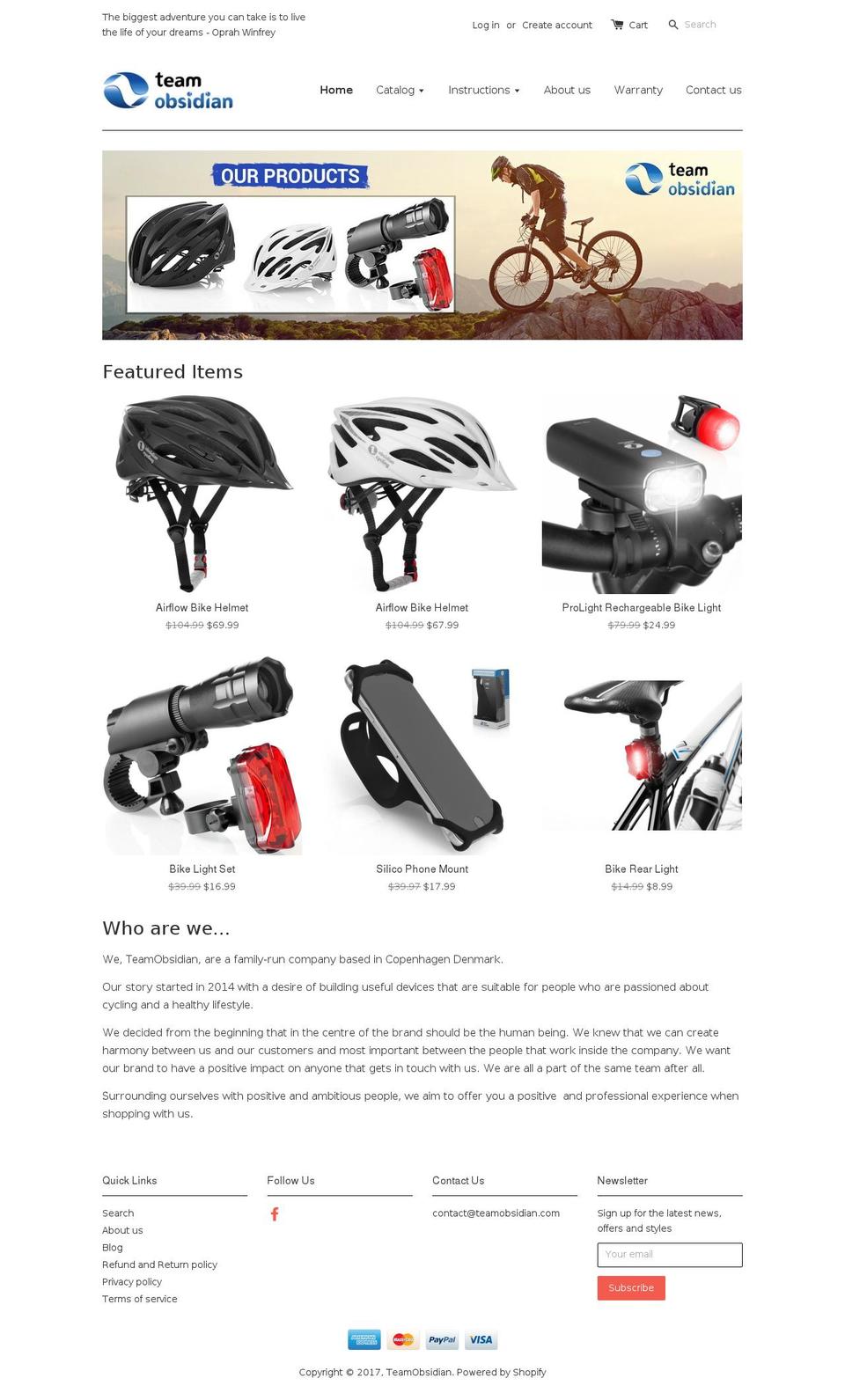 teamobsidian.com shopify website screenshot