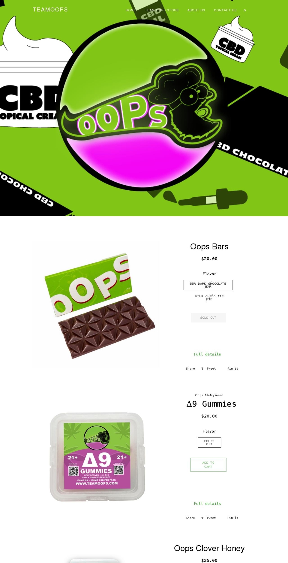teamoops.com shopify website screenshot