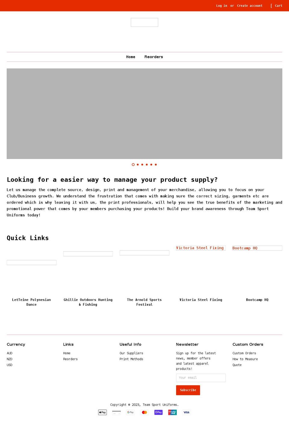 teamsportuniforms.com.au shopify website screenshot