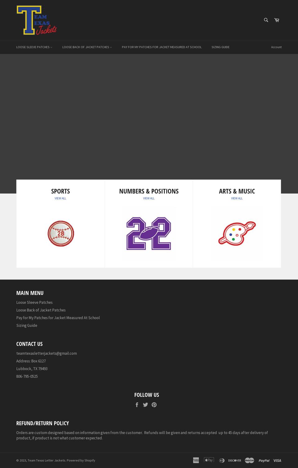 teamtexasletterjackets.com — Shopify storefront screenshot