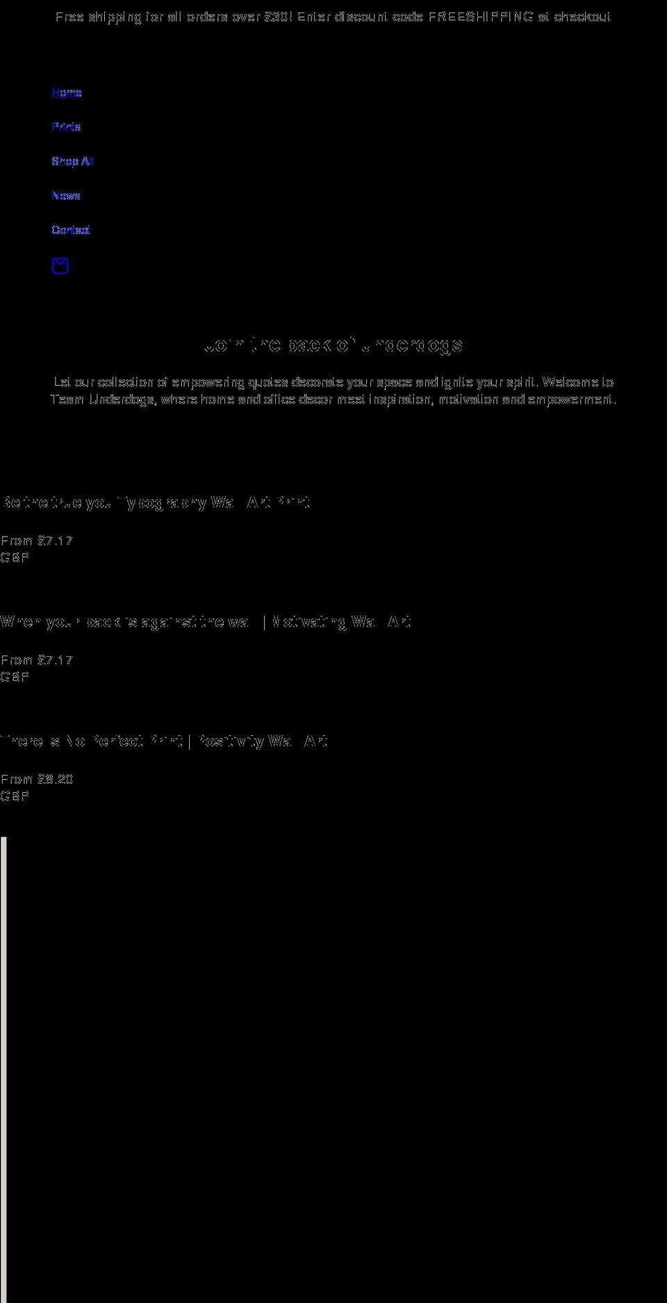 teamunderdogs.com shopify website screenshot