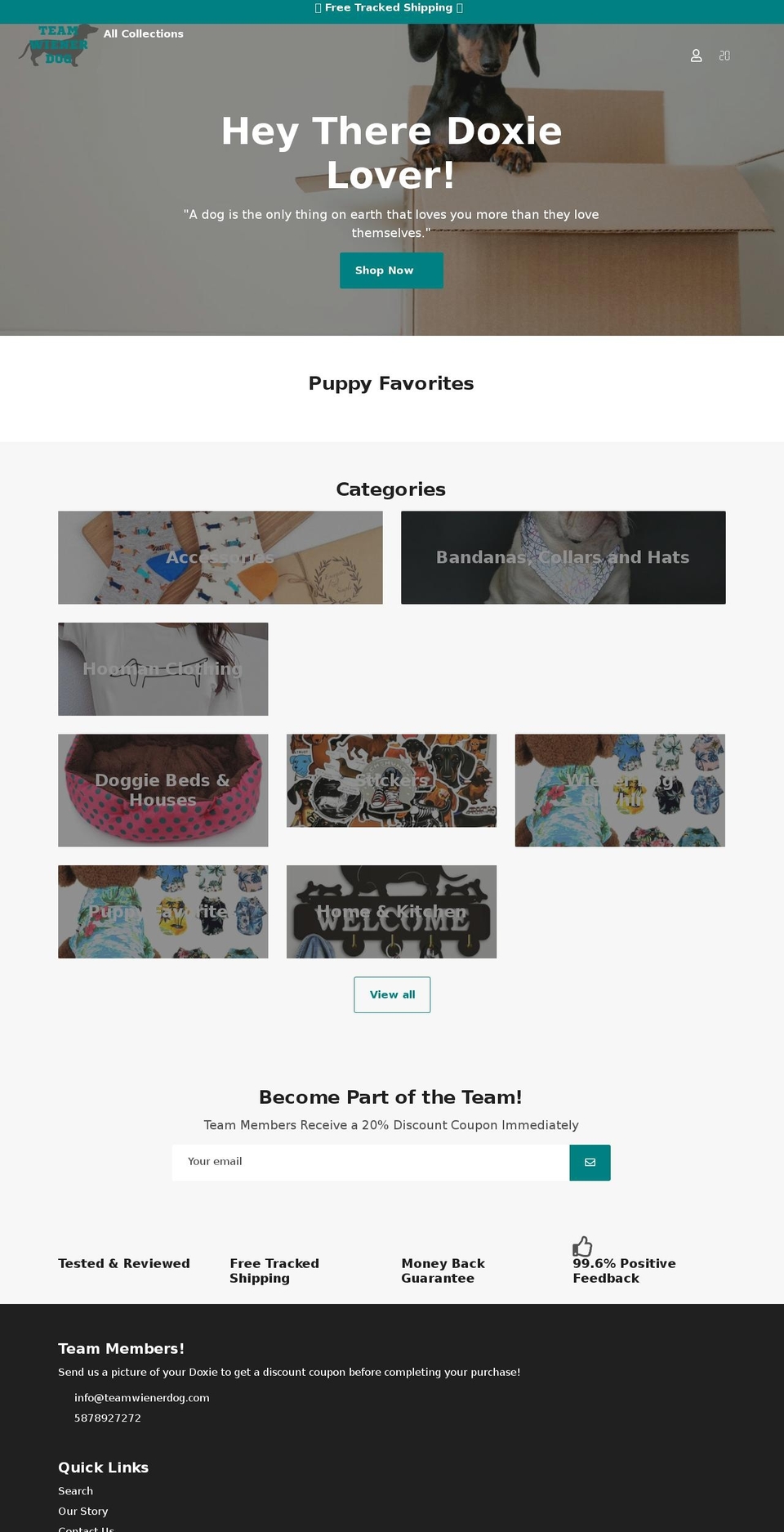 teamwienerdog.com shopify website screenshot