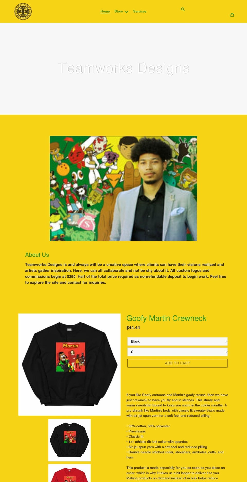 teamworksdesigns.com shopify website screenshot