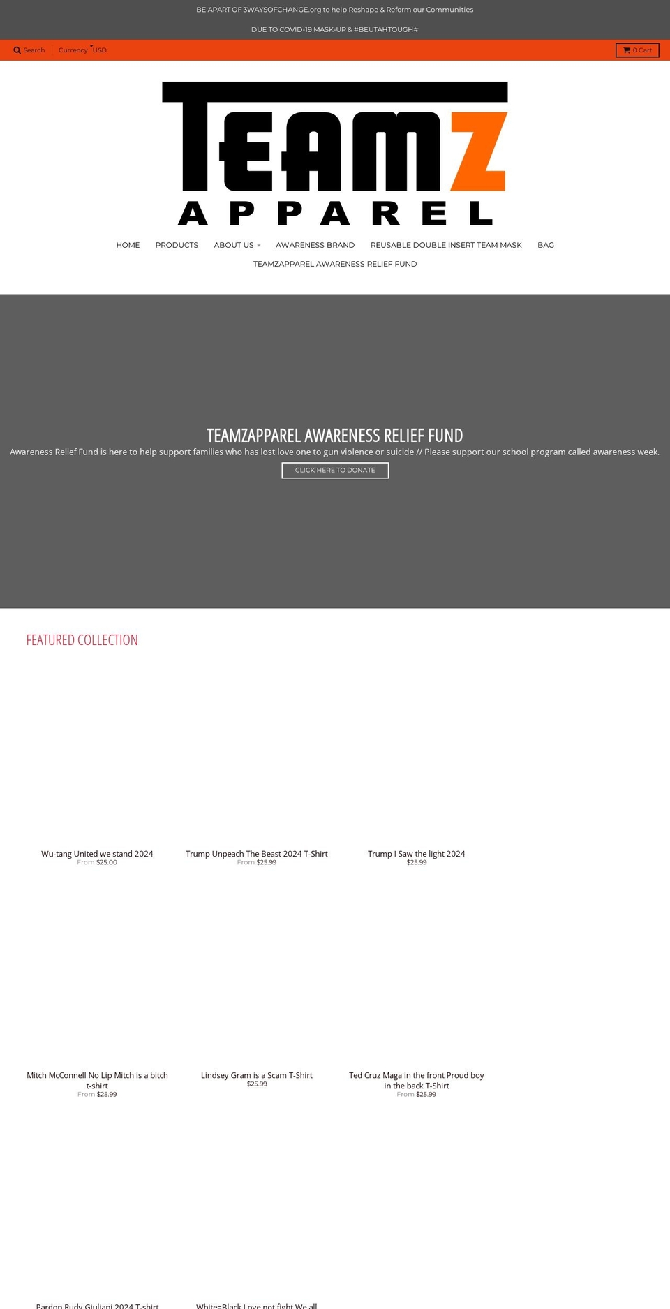 teamzapparel.com shopify website screenshot