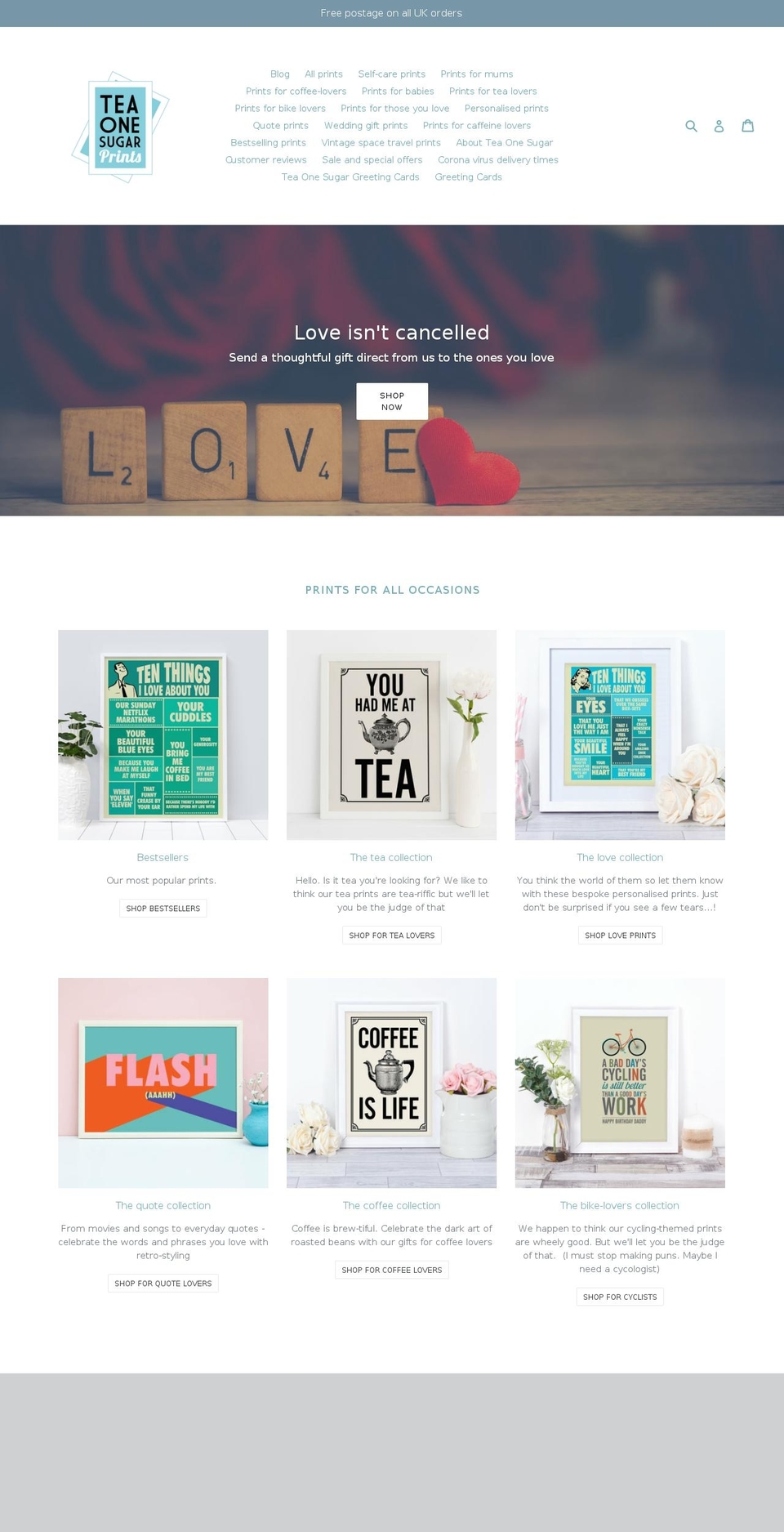 teaonesugar.co.uk shopify website screenshot