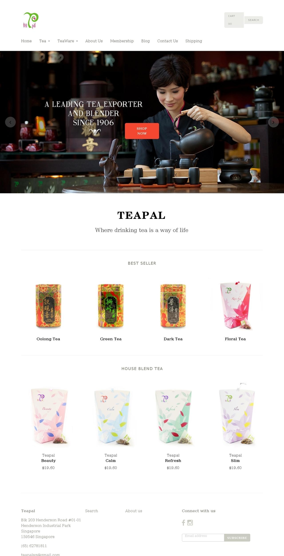 Cypress Shopify theme site example teapalsg.com