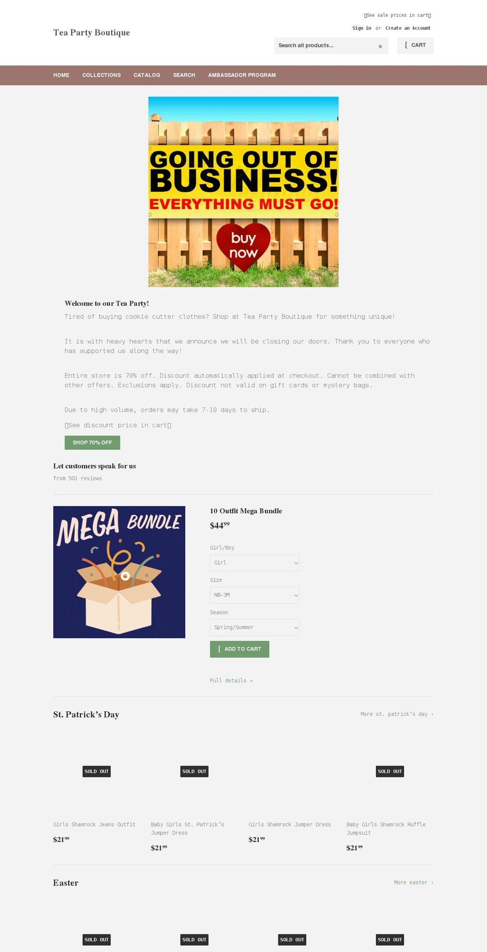 teapartyboutique.com shopify website screenshot