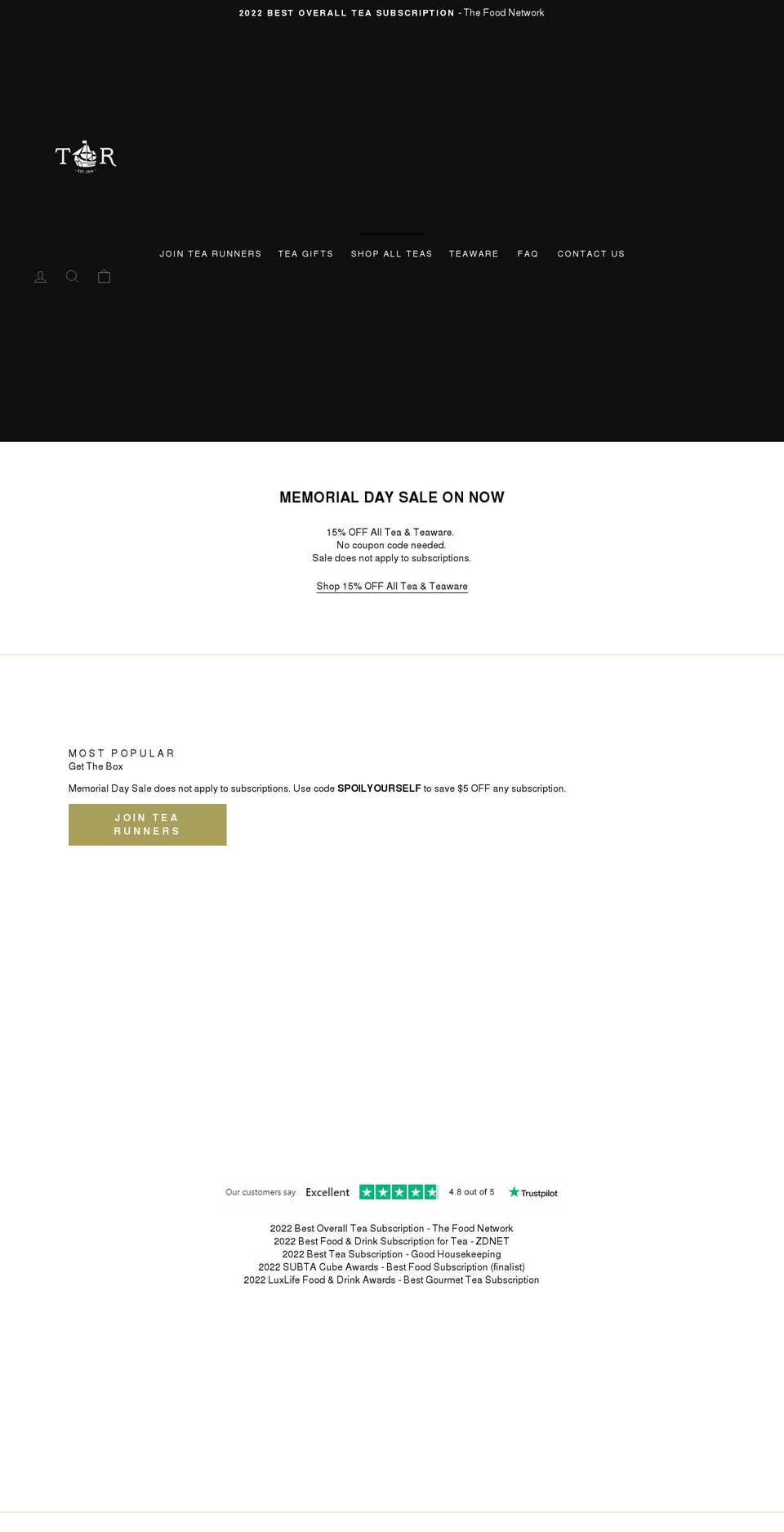 tearunners.com shopify website screenshot