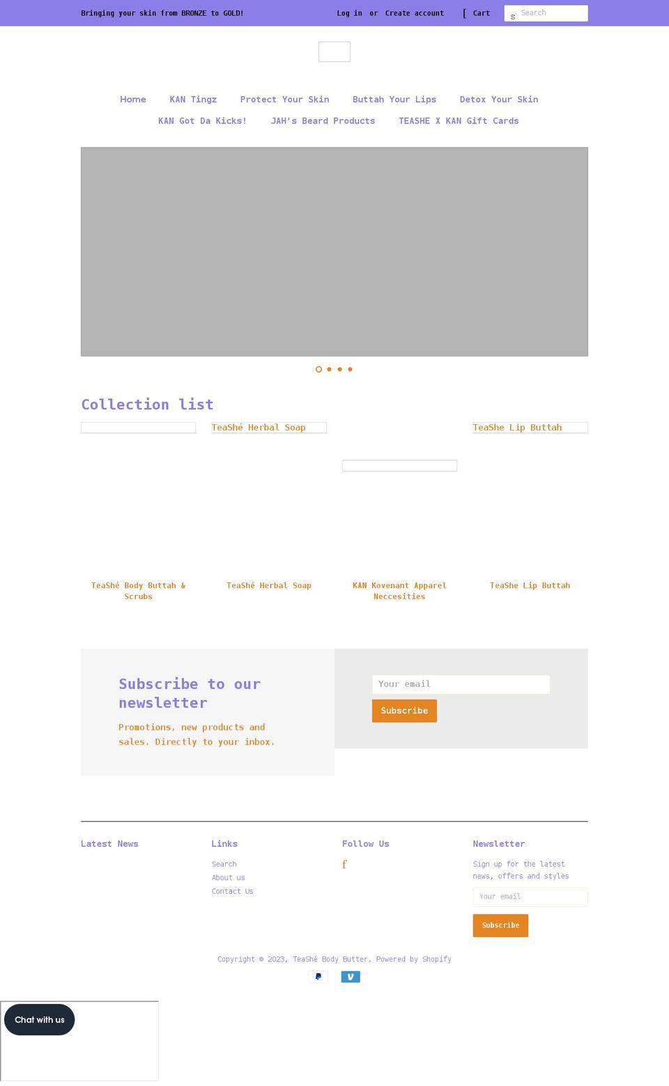 teashebodybutter.com shopify website screenshot