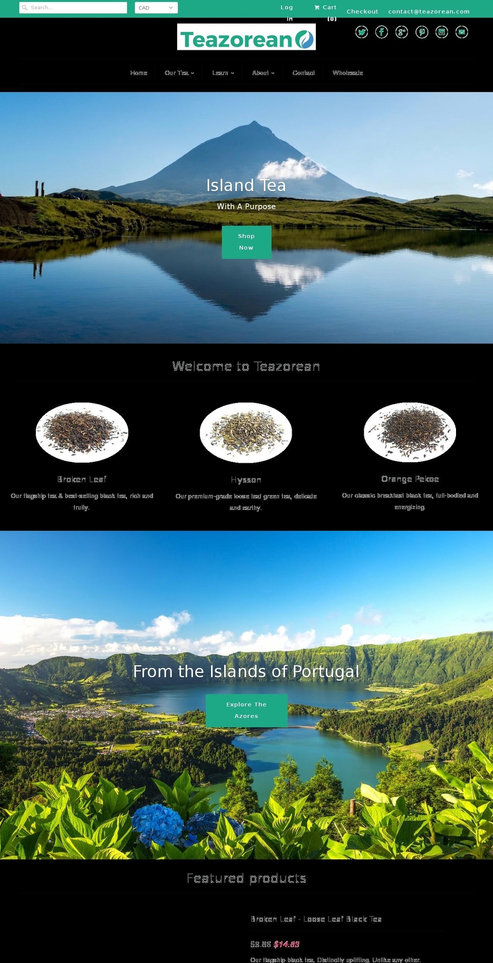 teazorean.com — Shopify storefront screenshot