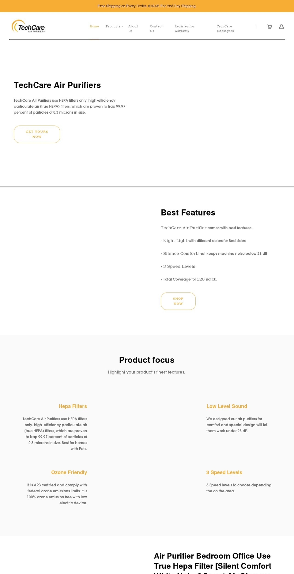techcareairpurifiers.com shopify website screenshot