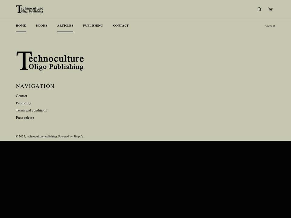 technocultureoligopublishing.net shopify website screenshot