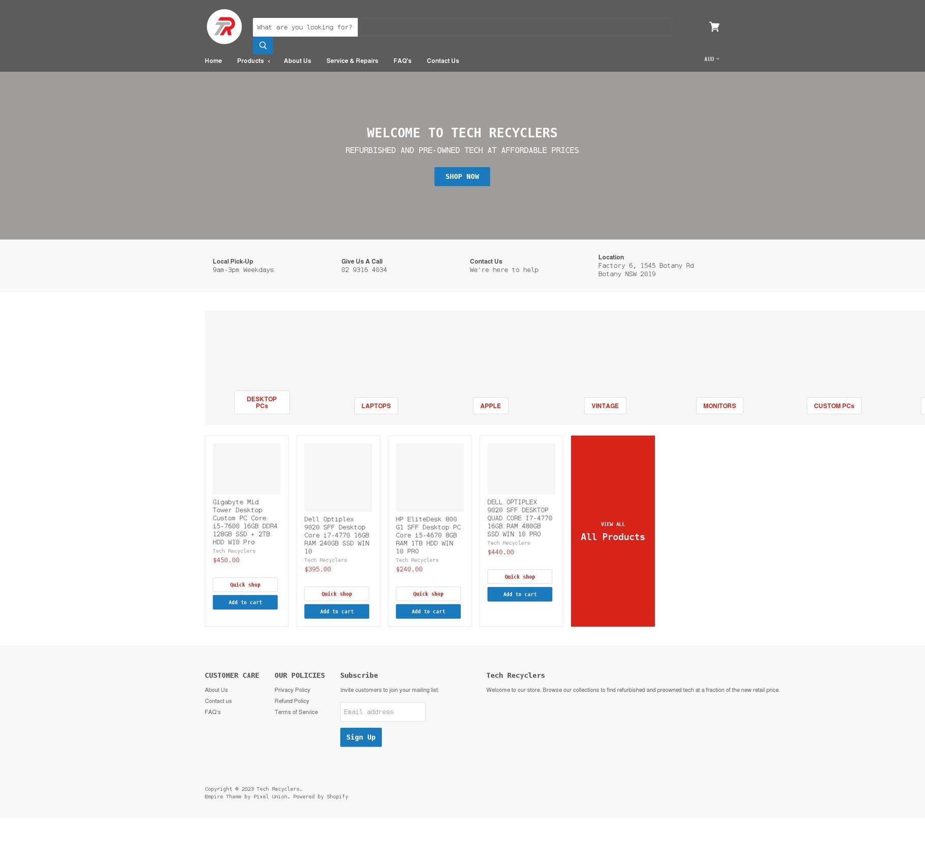 techrecyclers.com.au shopify website screenshot