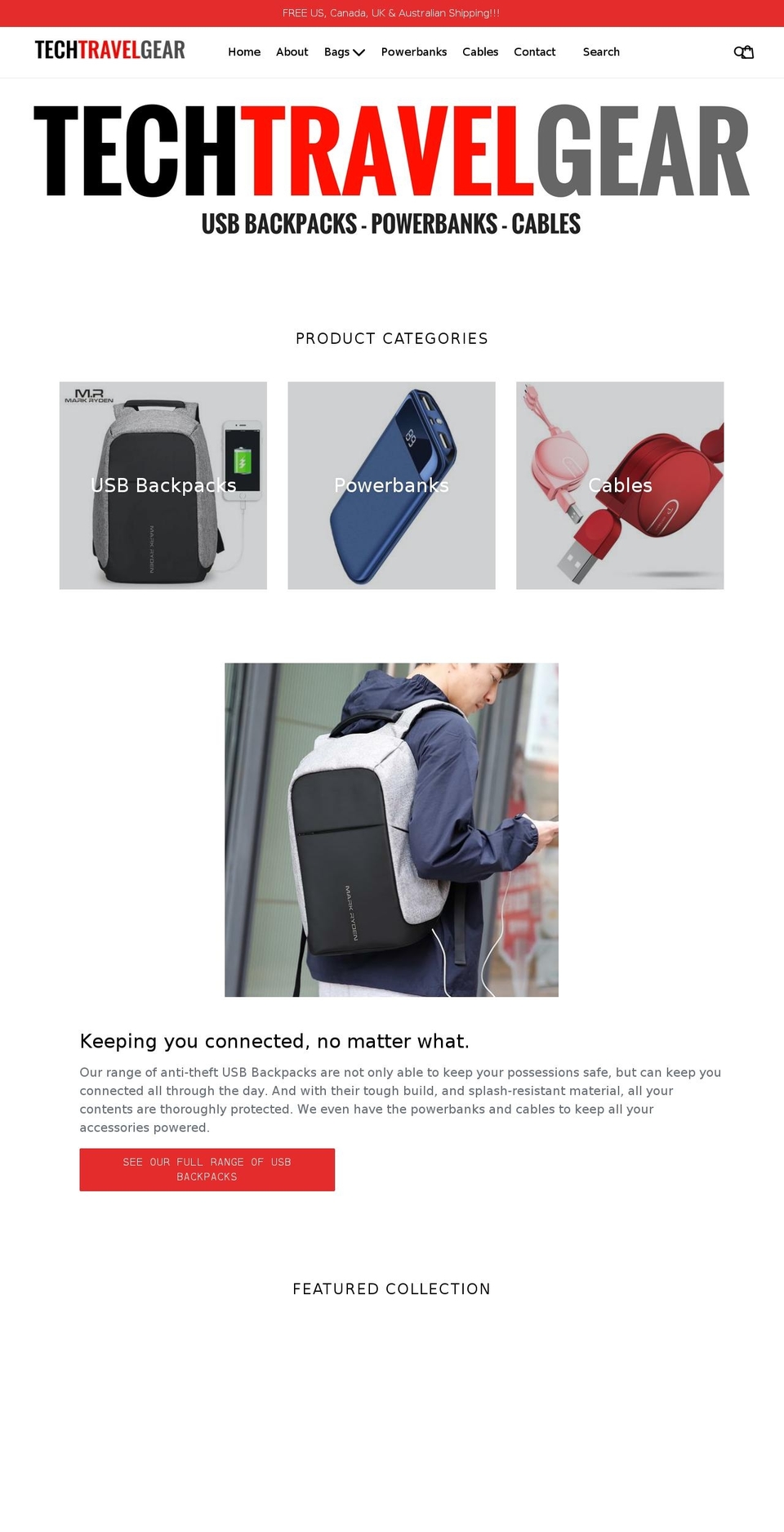 techtravelgear.com — Shopify storefront screenshot