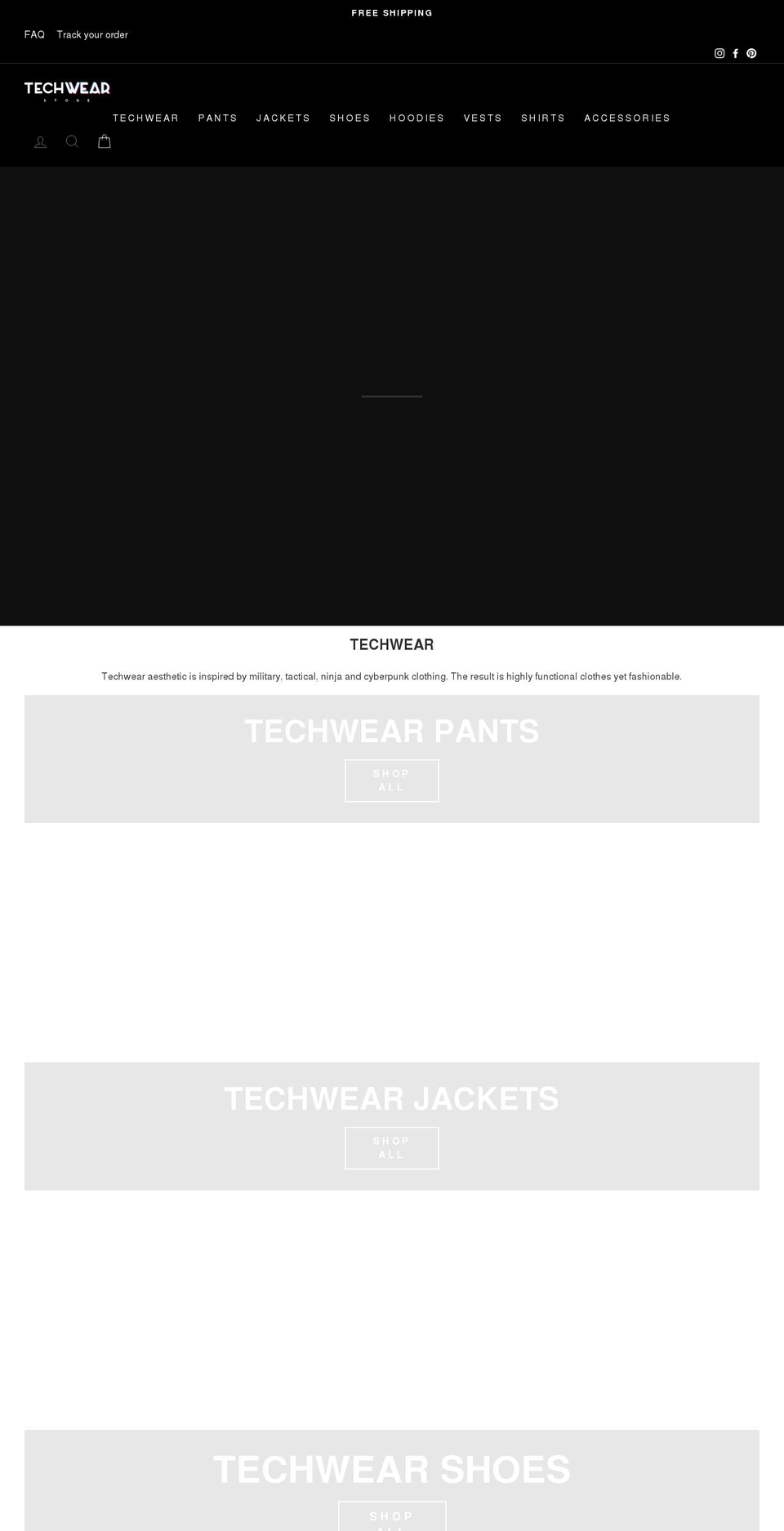 techwear.store shopify website screenshot