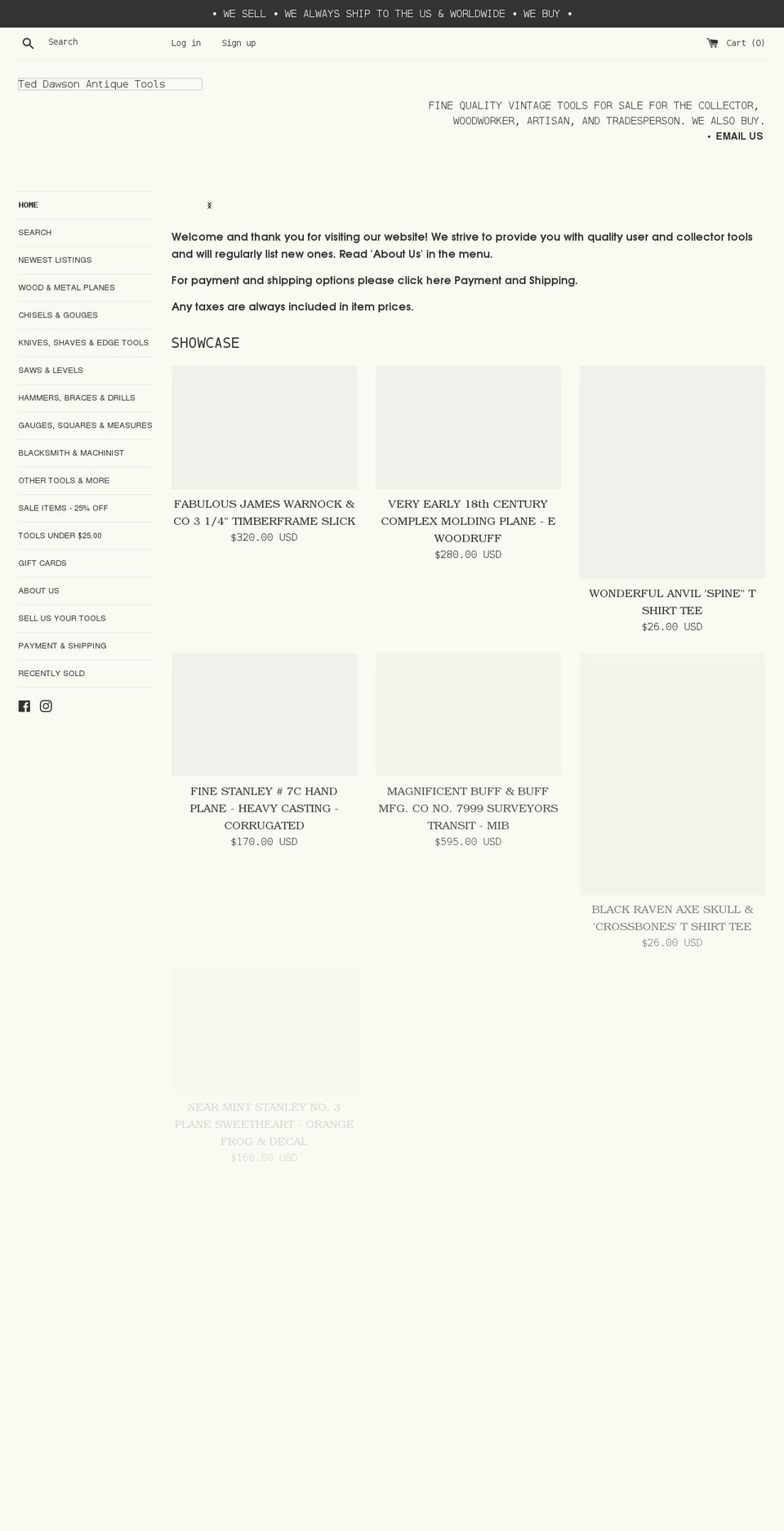 teddawsonantiquetools.com shopify website screenshot