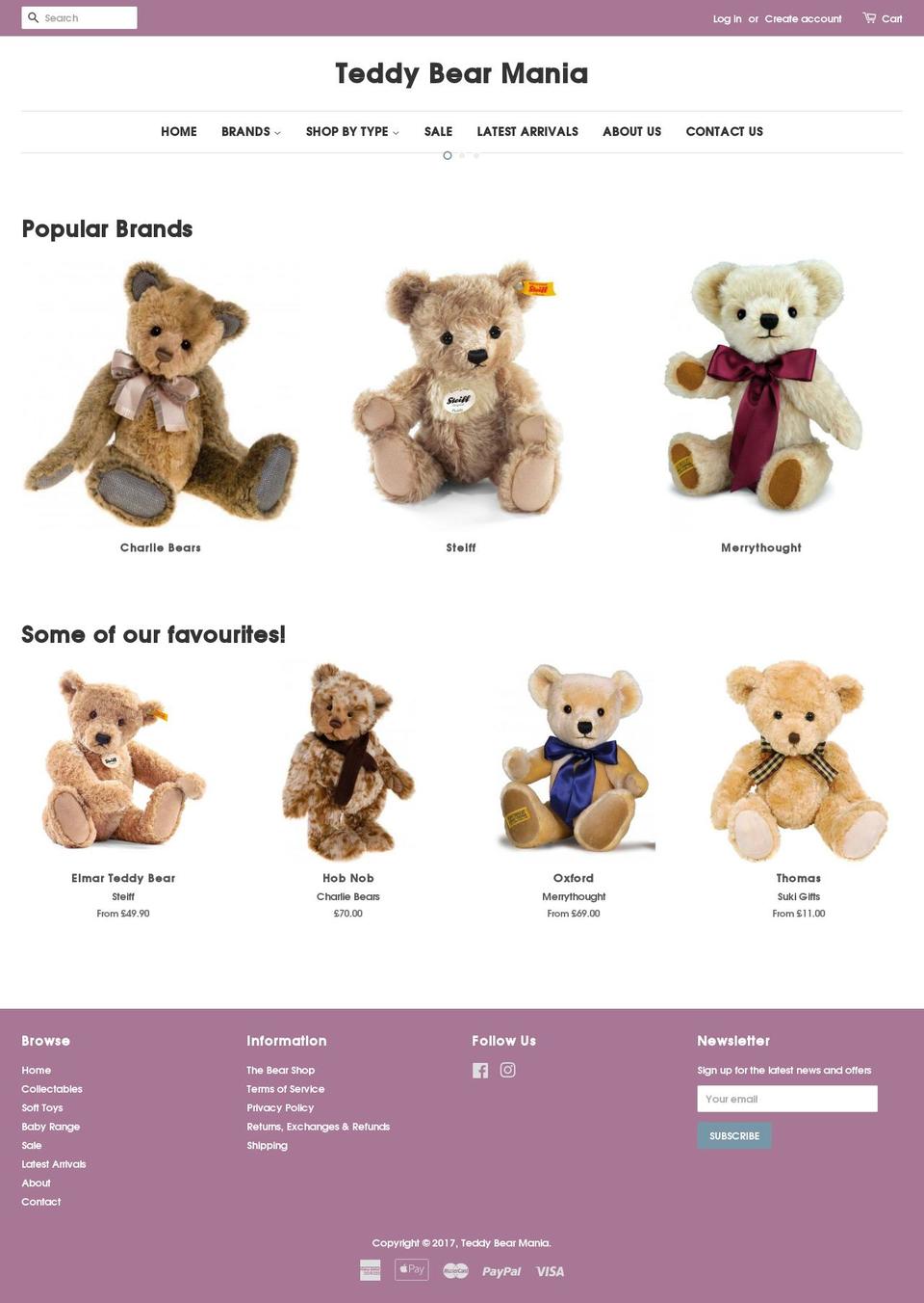 teddybearmania.com shopify website screenshot