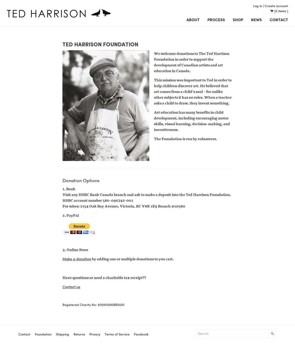 tedharrisonfoundation.com — Shopify storefront screenshot
