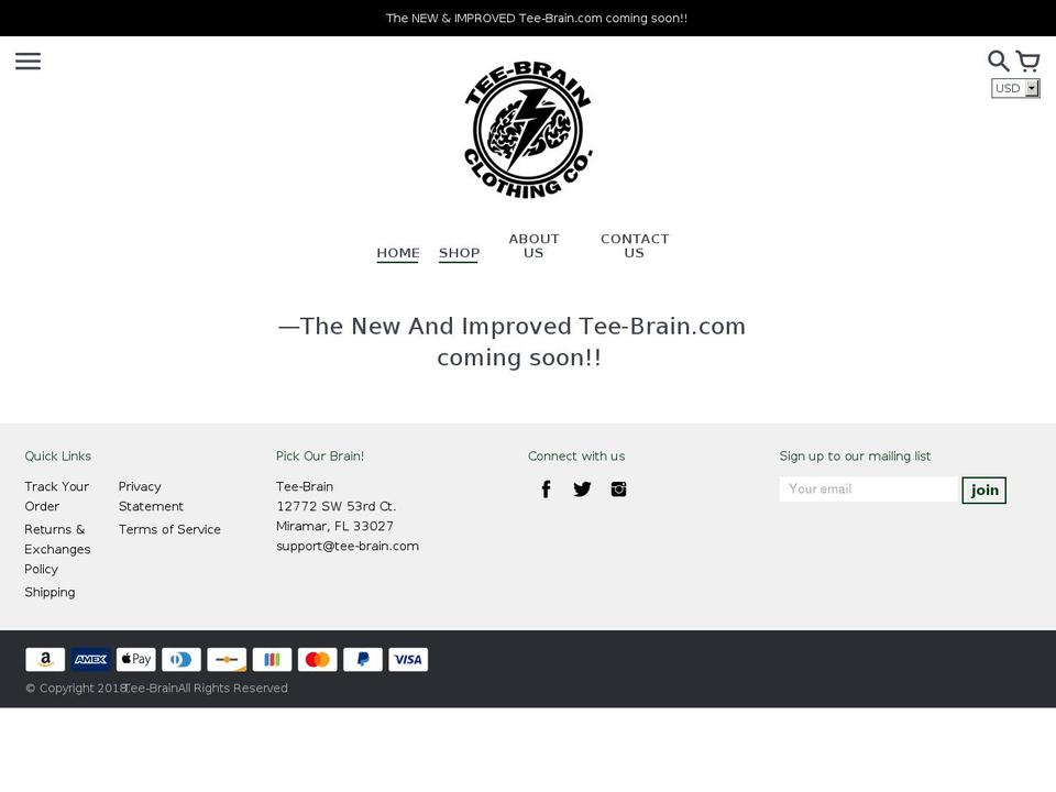 tee-brain.com shopify website screenshot