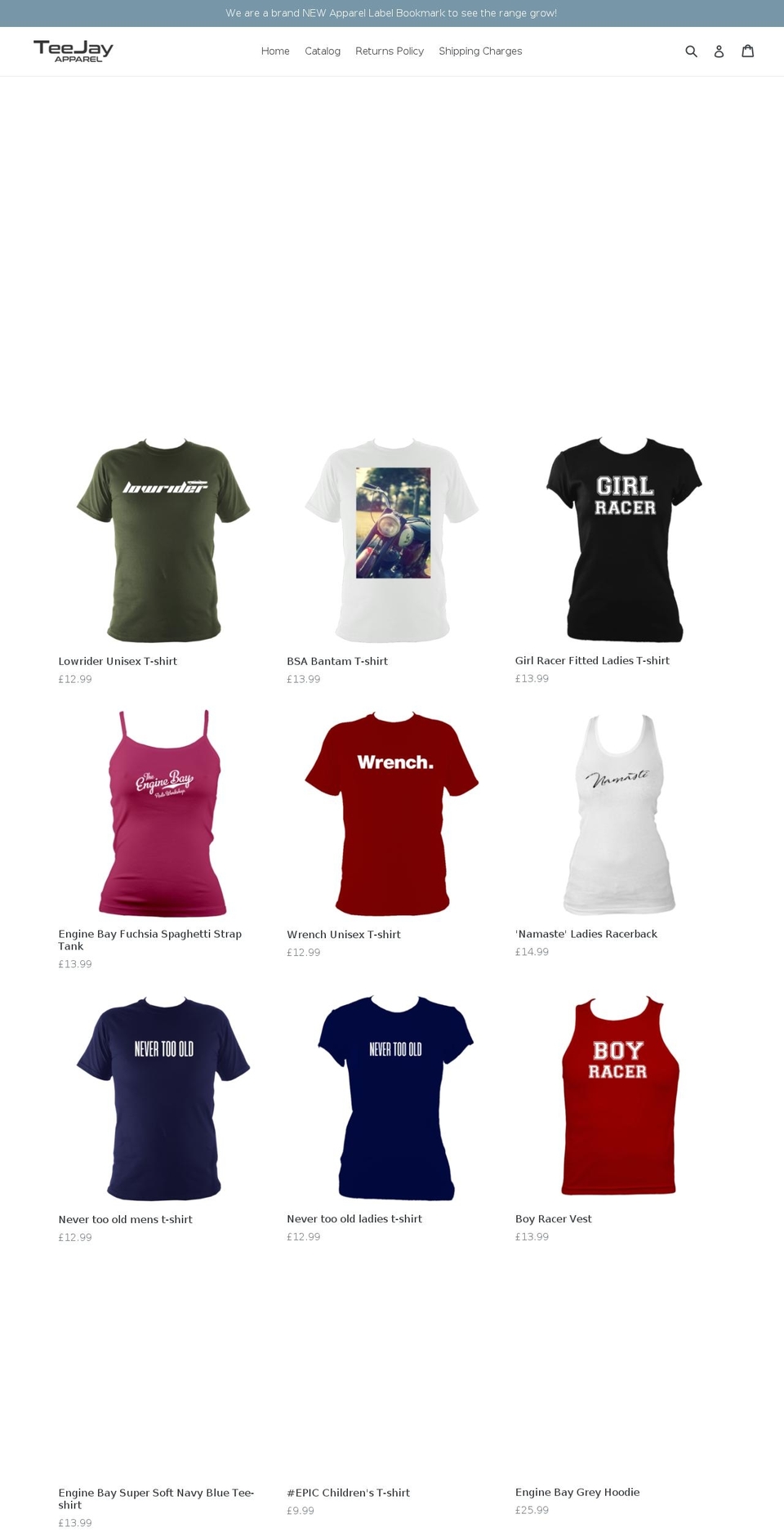 tee-jay.com shopify website screenshot