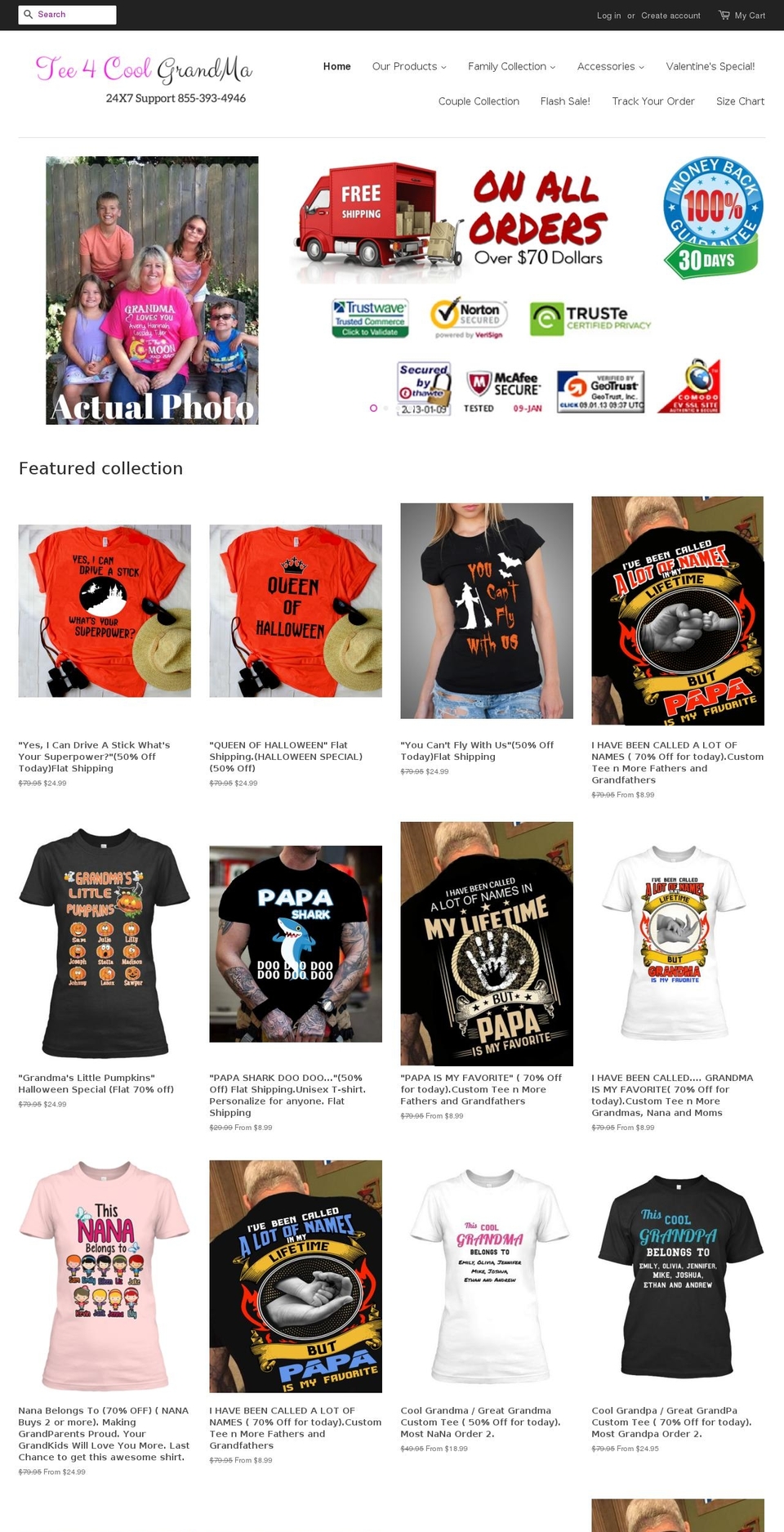 tee4coolgrandma.com shopify website screenshot